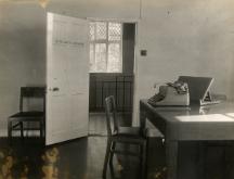 The searchroom office, waiting to open, 1953